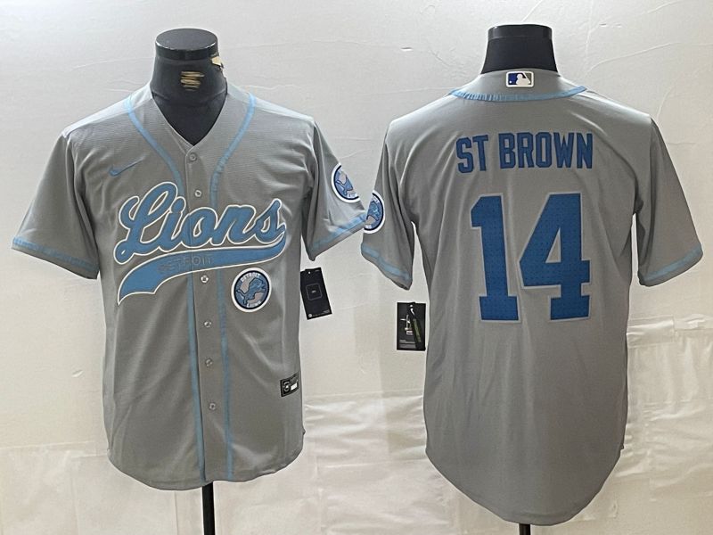 Men Detroit Lions #14 ST Brown Grey Joint Name 2024 Nike Limited NFL Jersey style 6